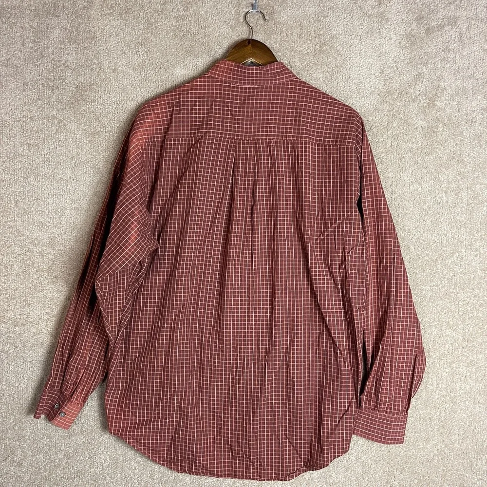 Banana Republic Button Down Shirt Men's Large Burgundy Plaid Long Sleeve Cotton‎